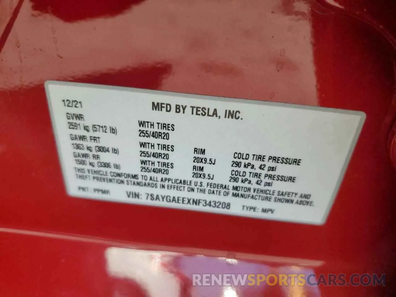 14 Photograph of a damaged car 7SAYGAEEXNF343208 TESLA MODEL Y 2022