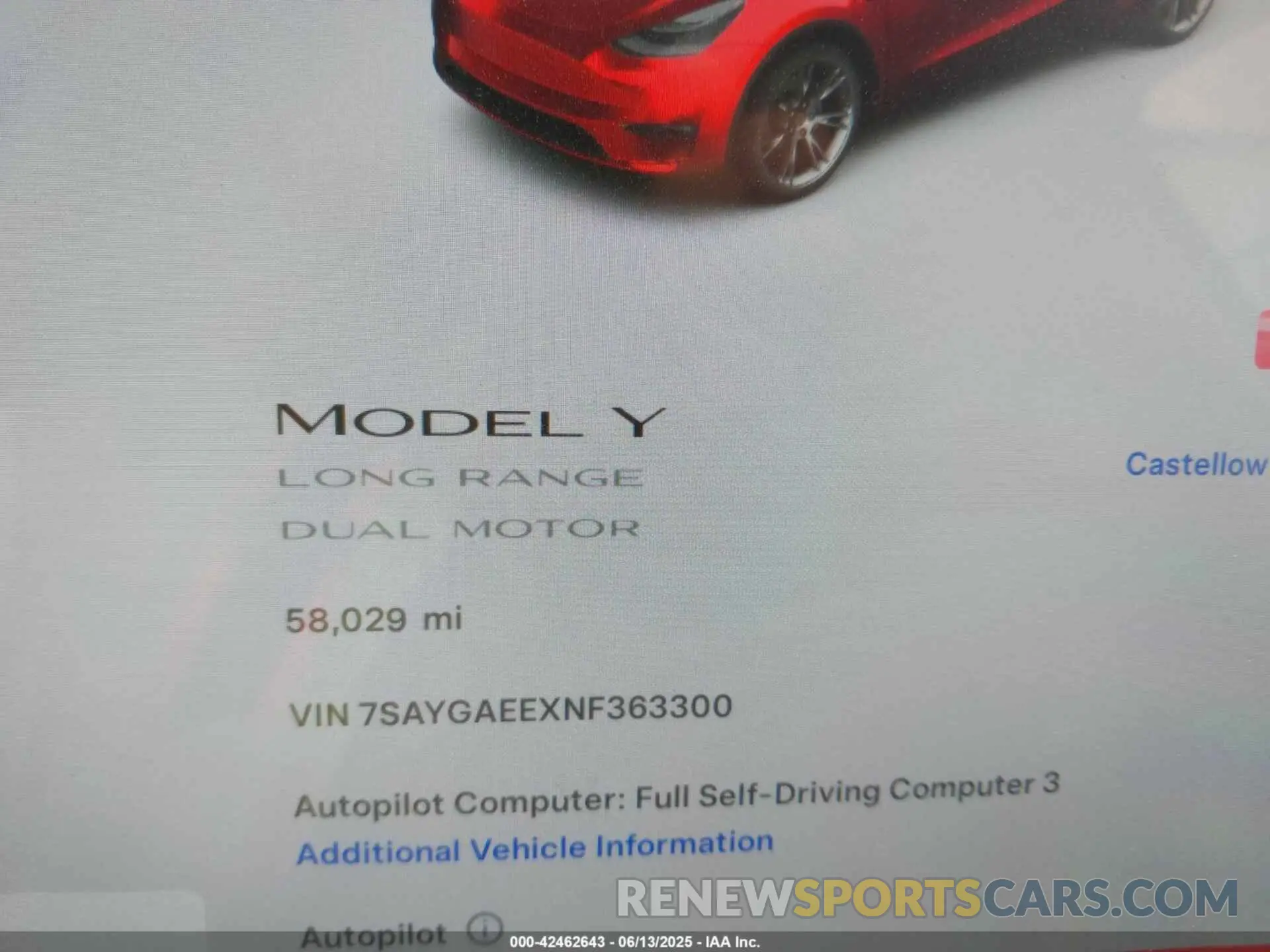 16 Photograph of a damaged car 7SAYGAEEXNF363300 TESLA MODEL Y 2022
