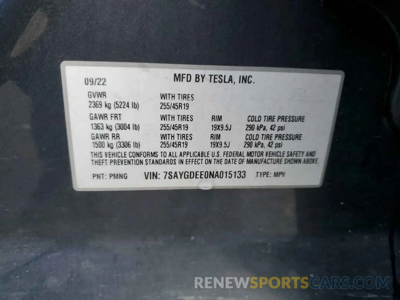 13 Photograph of a damaged car 7SAYGDEE0NA015133 TESLA MODEL Y 2022