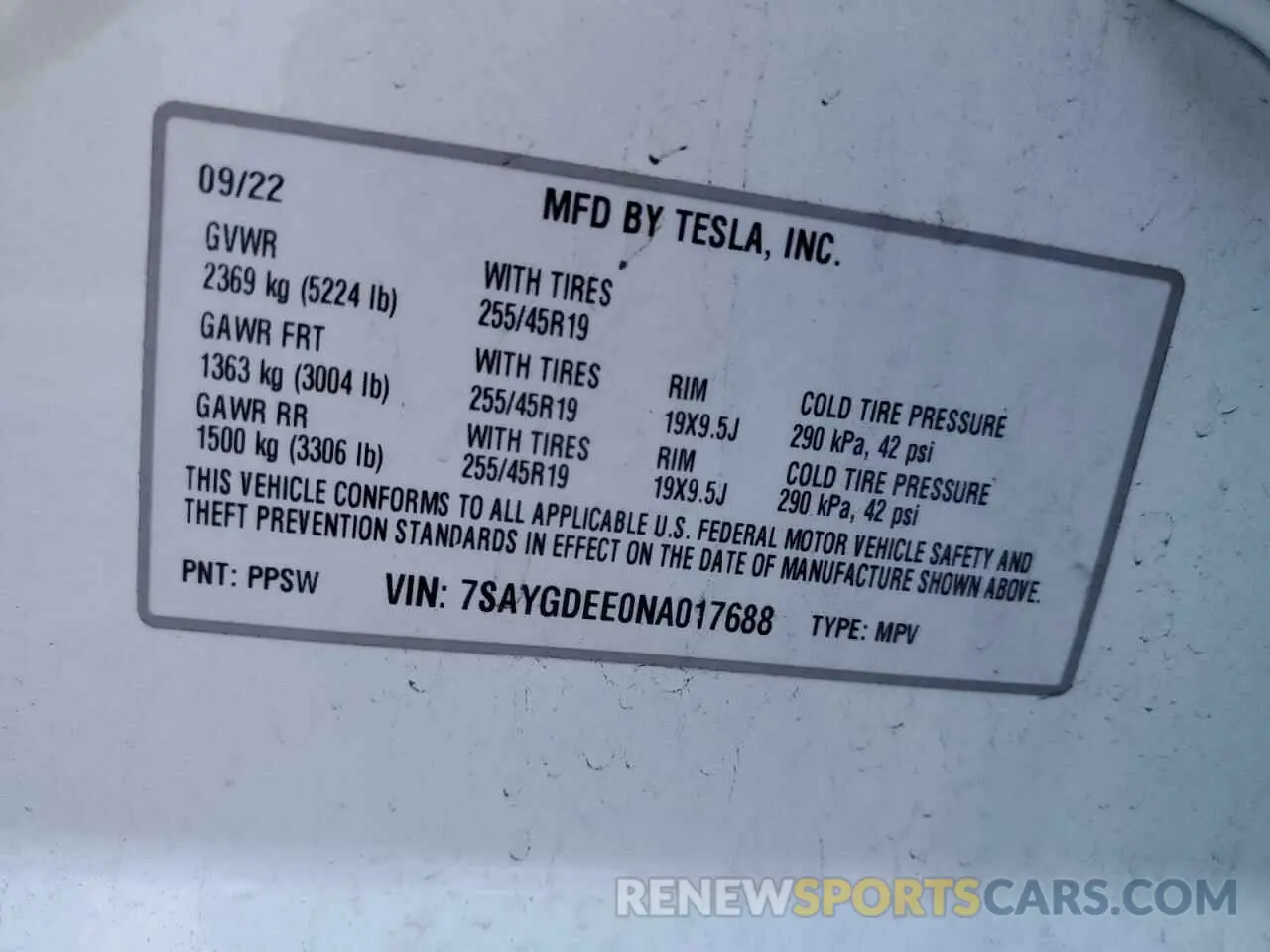 12 Photograph of a damaged car 7SAYGDEE0NA017688 TESLA MODEL Y 2022