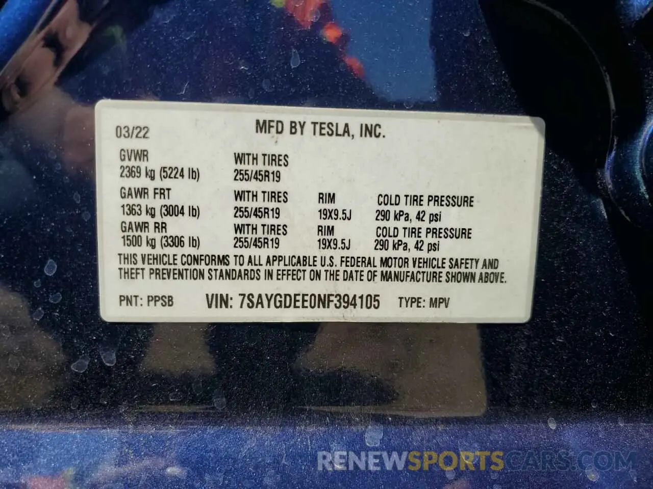 13 Photograph of a damaged car 7SAYGDEE0NF394105 TESLA MODEL Y 2022