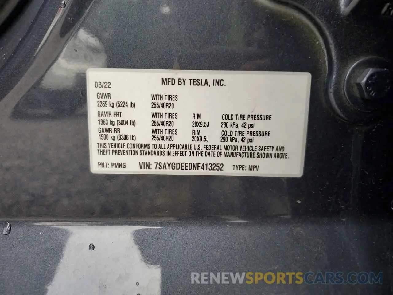12 Photograph of a damaged car 7SAYGDEE0NF413252 TESLA MODEL Y 2022