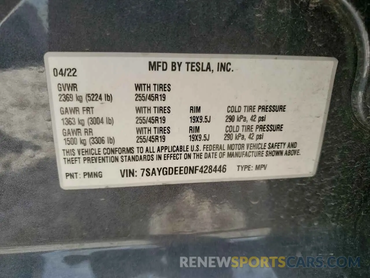 12 Photograph of a damaged car 7SAYGDEE0NF428446 TESLA MODEL Y 2022