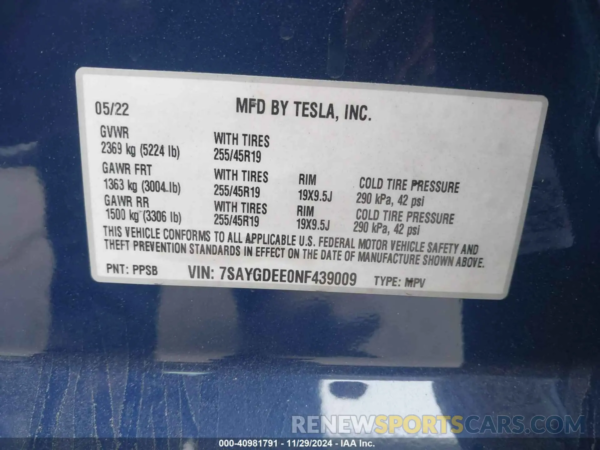 9 Photograph of a damaged car 7SAYGDEE0NF439009 TESLA MODEL Y 2022