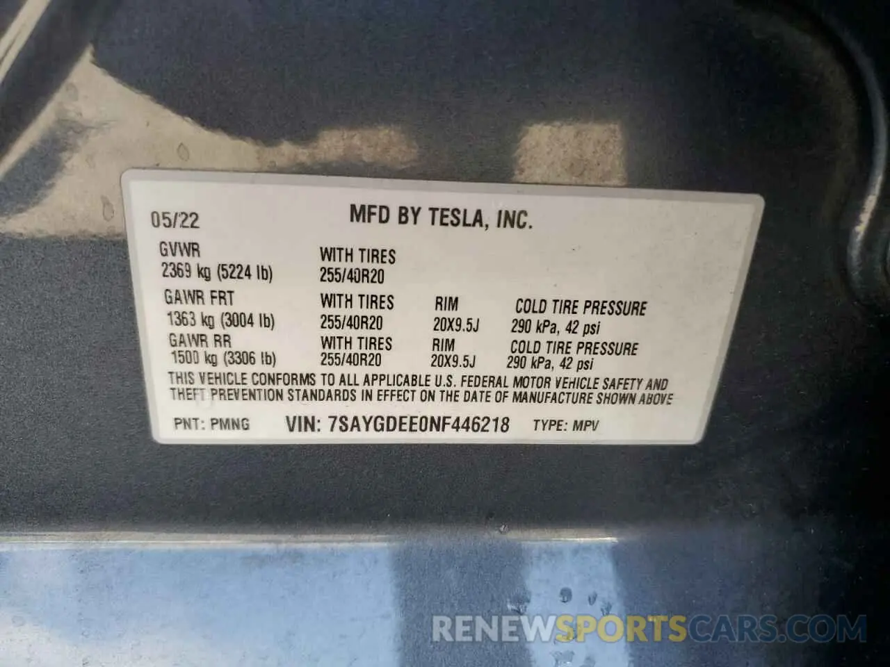 14 Photograph of a damaged car 7SAYGDEE0NF446218 TESLA MODEL Y 2022