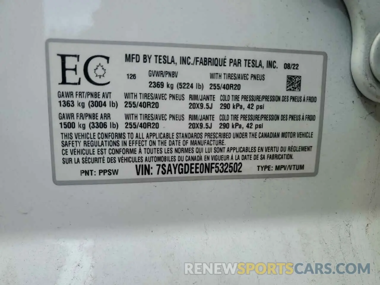 12 Photograph of a damaged car 7SAYGDEE0NF532502 TESLA MODEL Y 2022