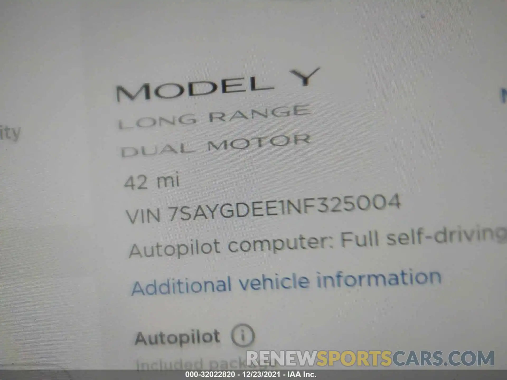 7 Photograph of a damaged car 7SAYGDEE1NF325004 TESLA MODEL Y 2022