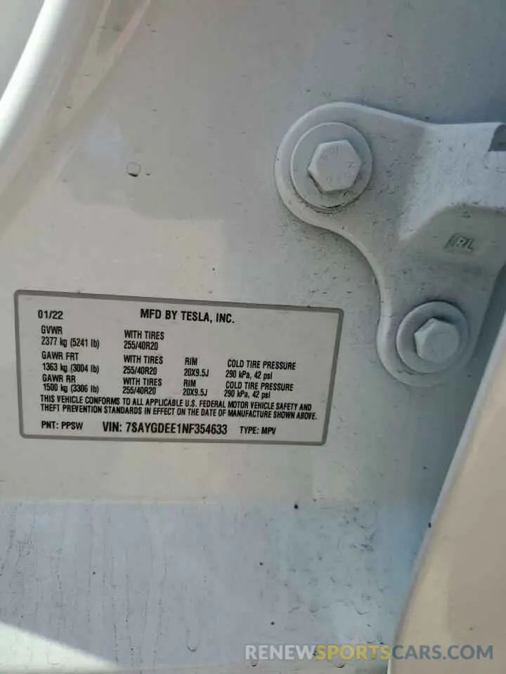 13 Photograph of a damaged car 7SAYGDEE1NF354633 TESLA MODEL Y 2022