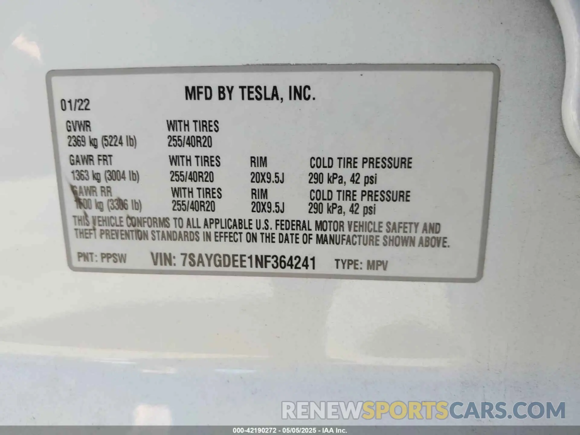 9 Photograph of a damaged car 7SAYGDEE1NF364241 TESLA MODEL Y 2022