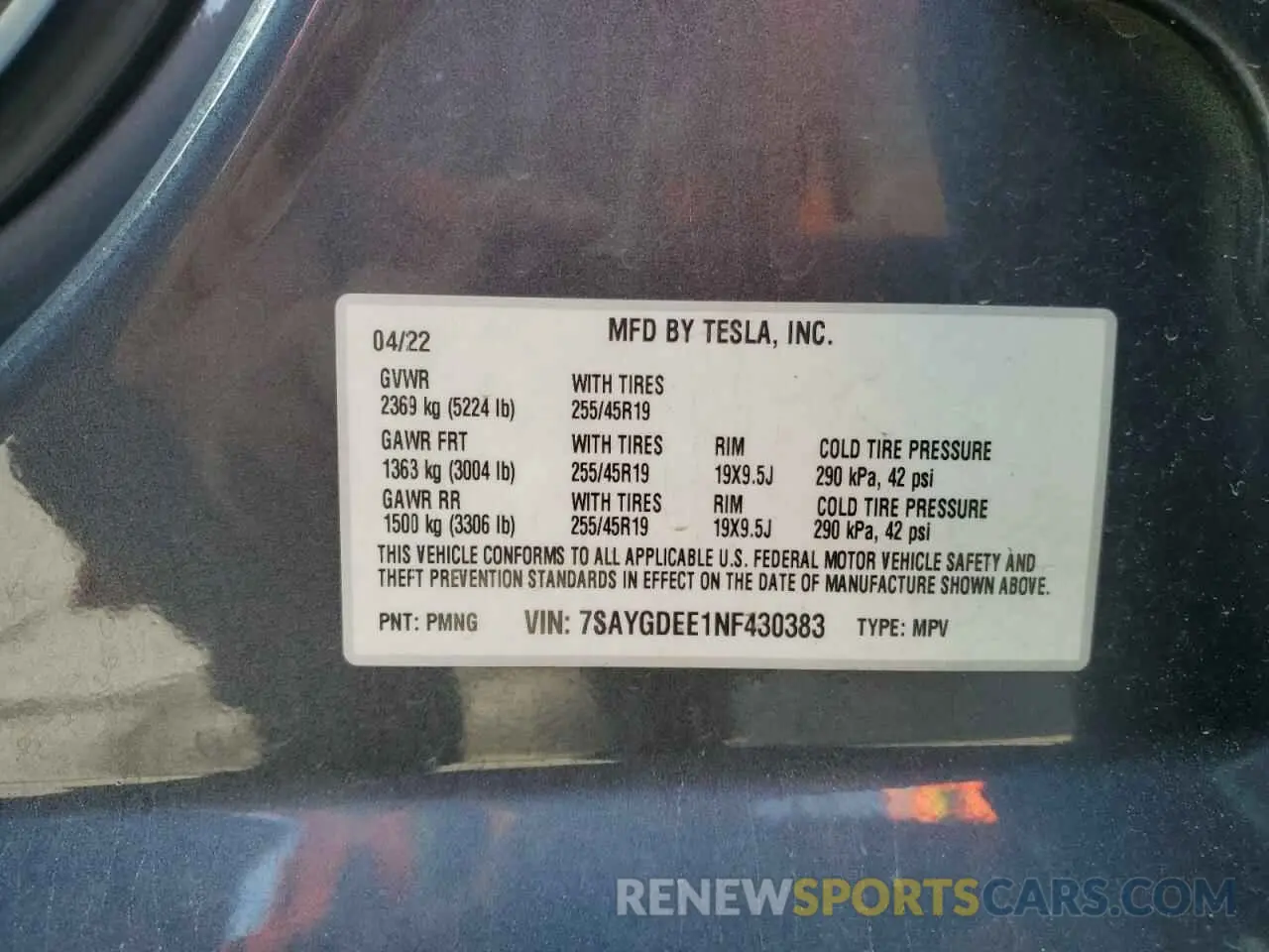 12 Photograph of a damaged car 7SAYGDEE1NF430383 TESLA MODEL Y 2022