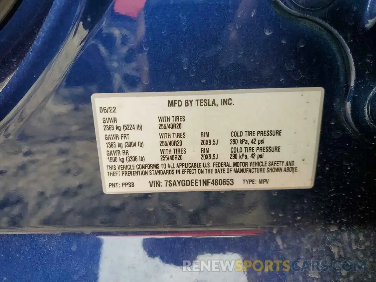 13 Photograph of a damaged car 7SAYGDEE1NF480653 TESLA MODEL Y 2022