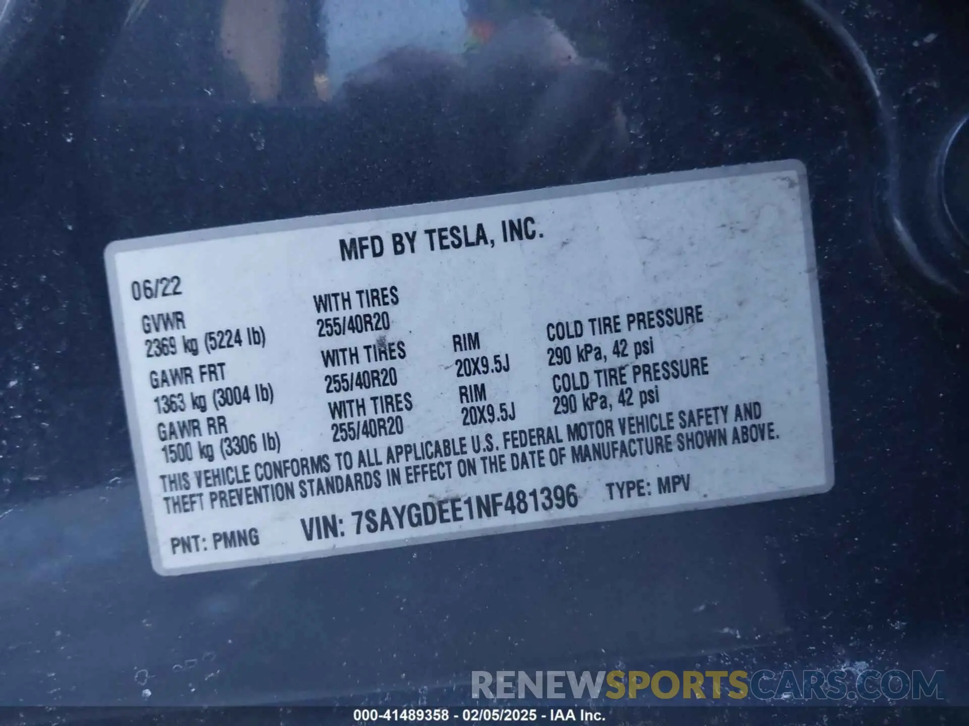 9 Photograph of a damaged car 7SAYGDEE1NF481396 TESLA MODEL Y 2022