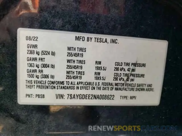 12 Photograph of a damaged car 7SAYGDEE2NA008622 TESLA MODEL Y 2022