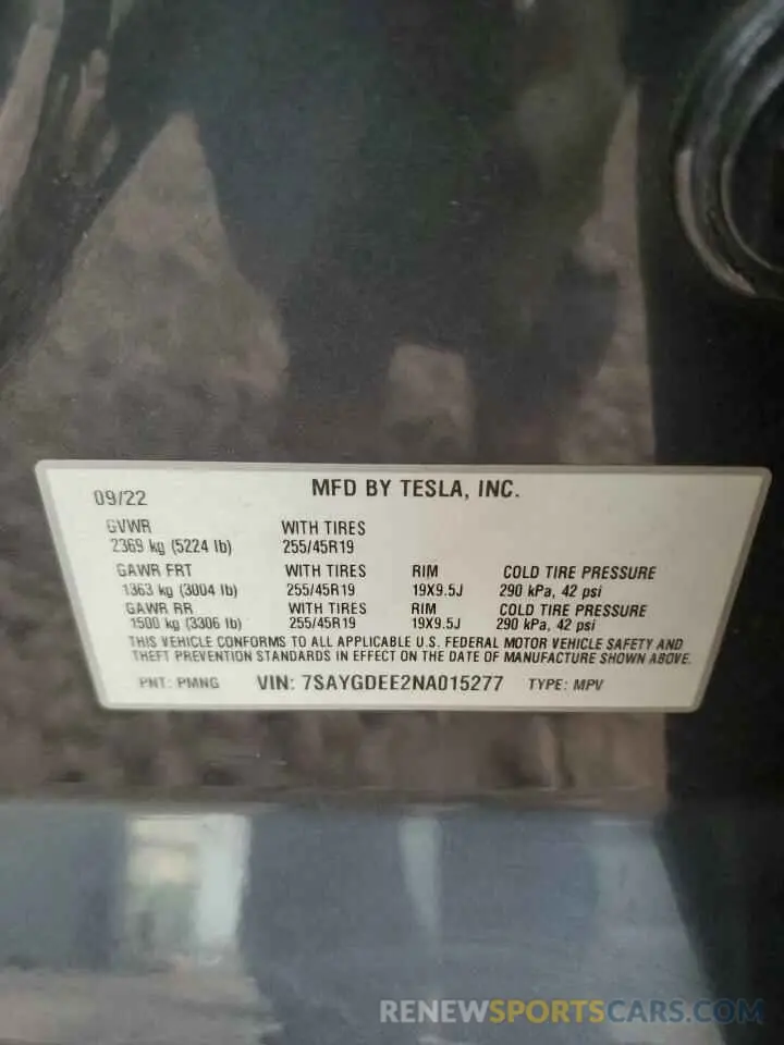 12 Photograph of a damaged car 7SAYGDEE2NA015277 TESLA MODEL Y 2022