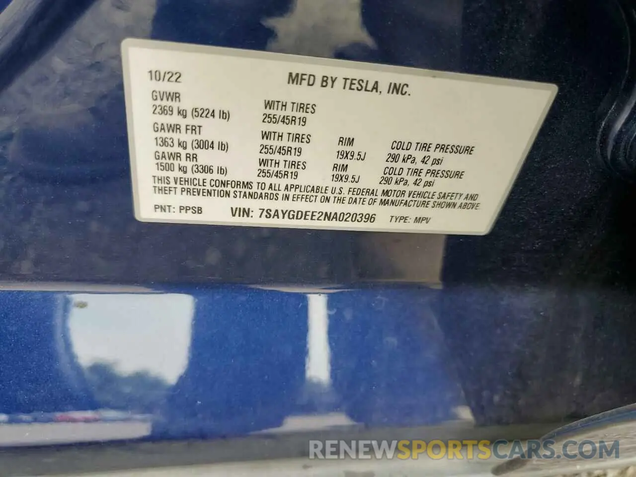 12 Photograph of a damaged car 7SAYGDEE2NA020396 TESLA MODEL Y 2022