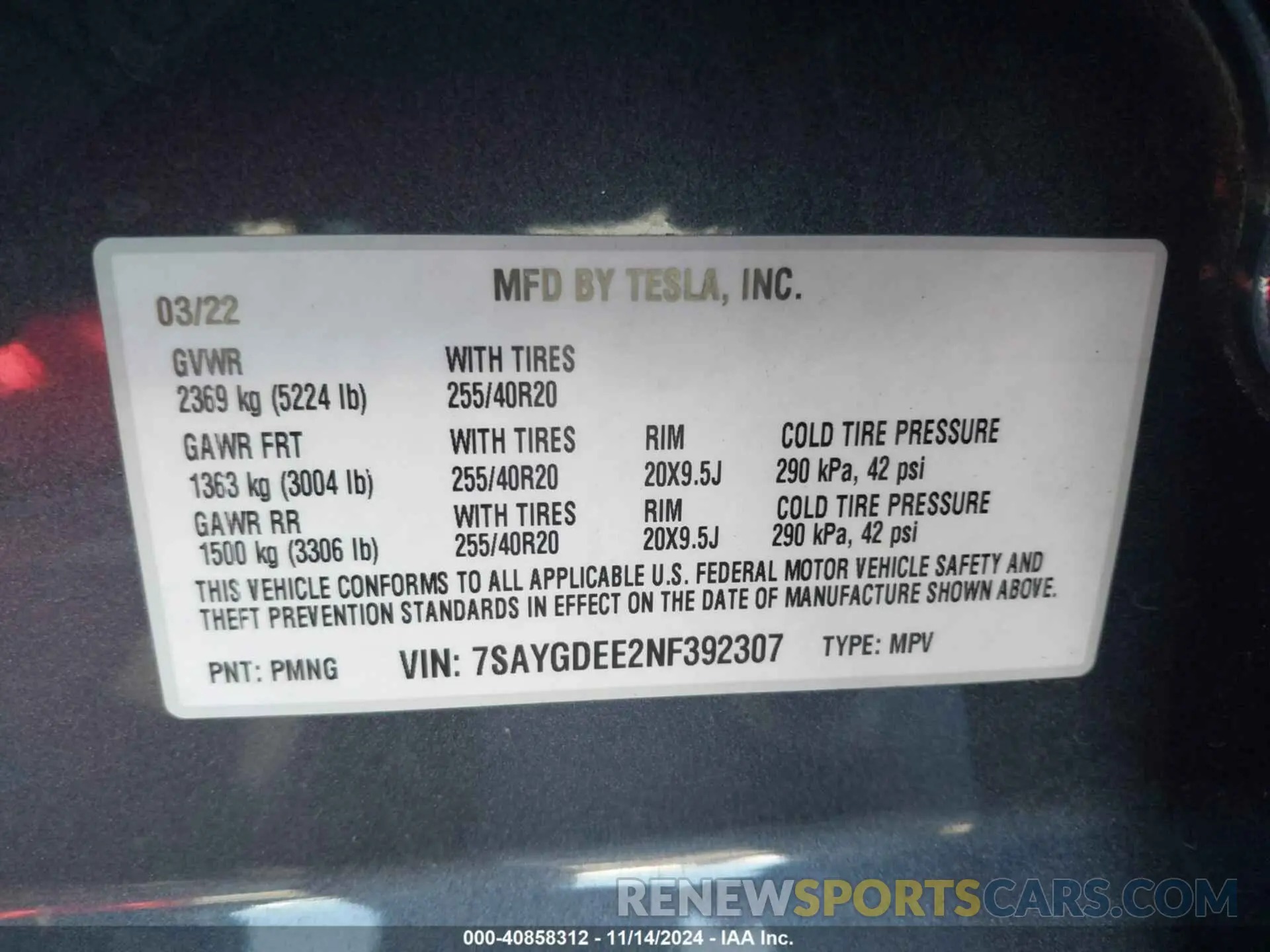 9 Photograph of a damaged car 7SAYGDEE2NF392307 TESLA MODEL Y 2022