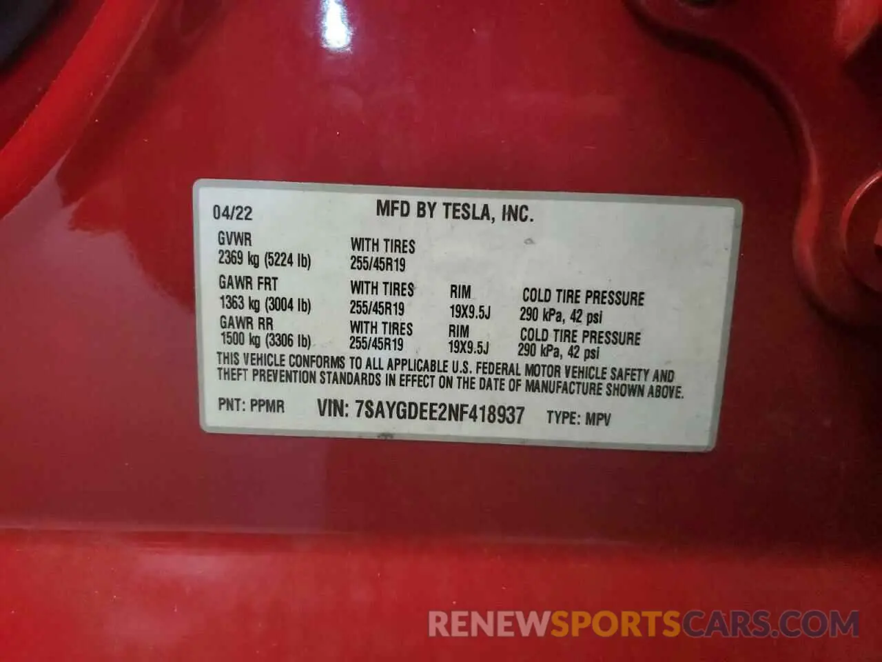 14 Photograph of a damaged car 7SAYGDEE2NF418937 TESLA MODEL Y 2022
