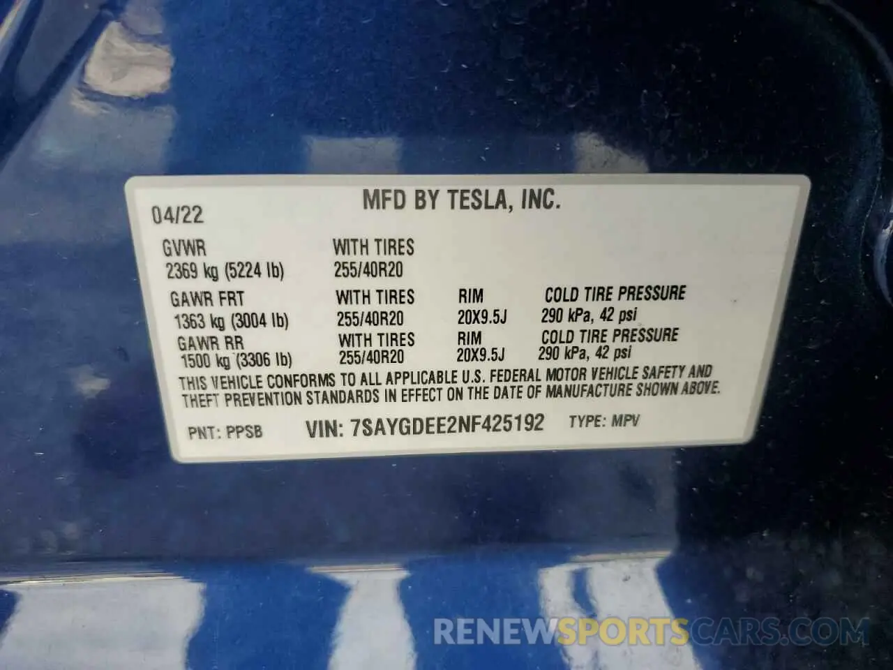 12 Photograph of a damaged car 7SAYGDEE2NF425192 TESLA MODEL Y 2022