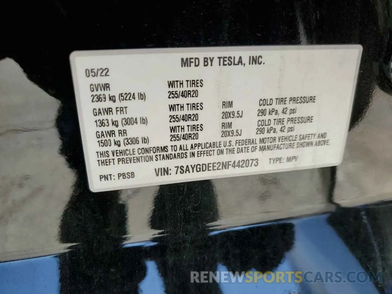 15 Photograph of a damaged car 7SAYGDEE2NF442073 TESLA MODEL Y 2022