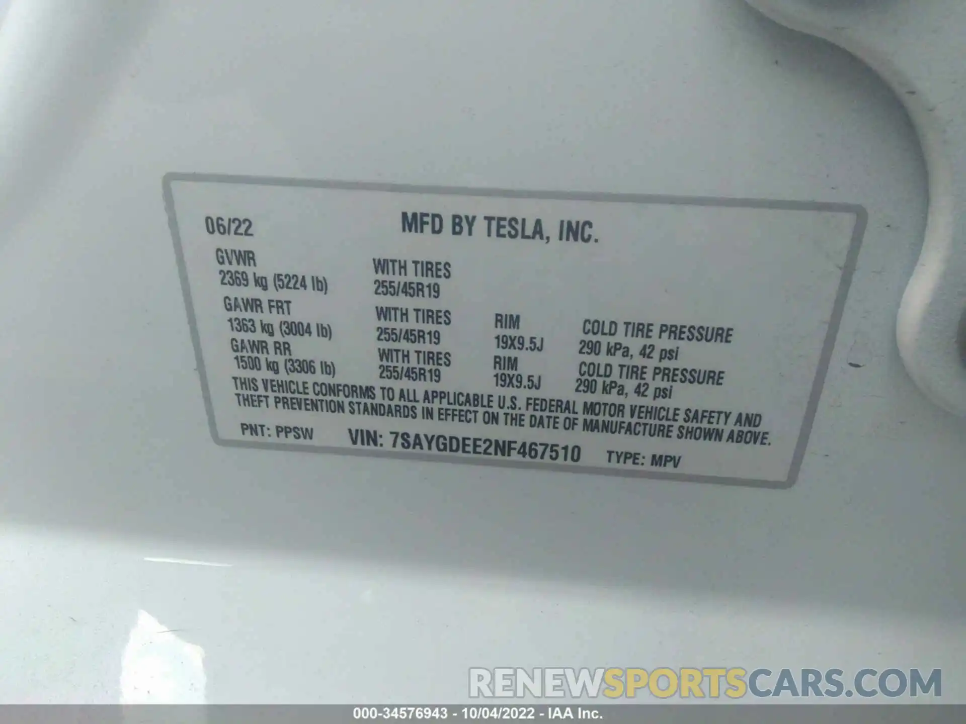 9 Photograph of a damaged car 7SAYGDEE2NF467510 TESLA MODEL Y 2022