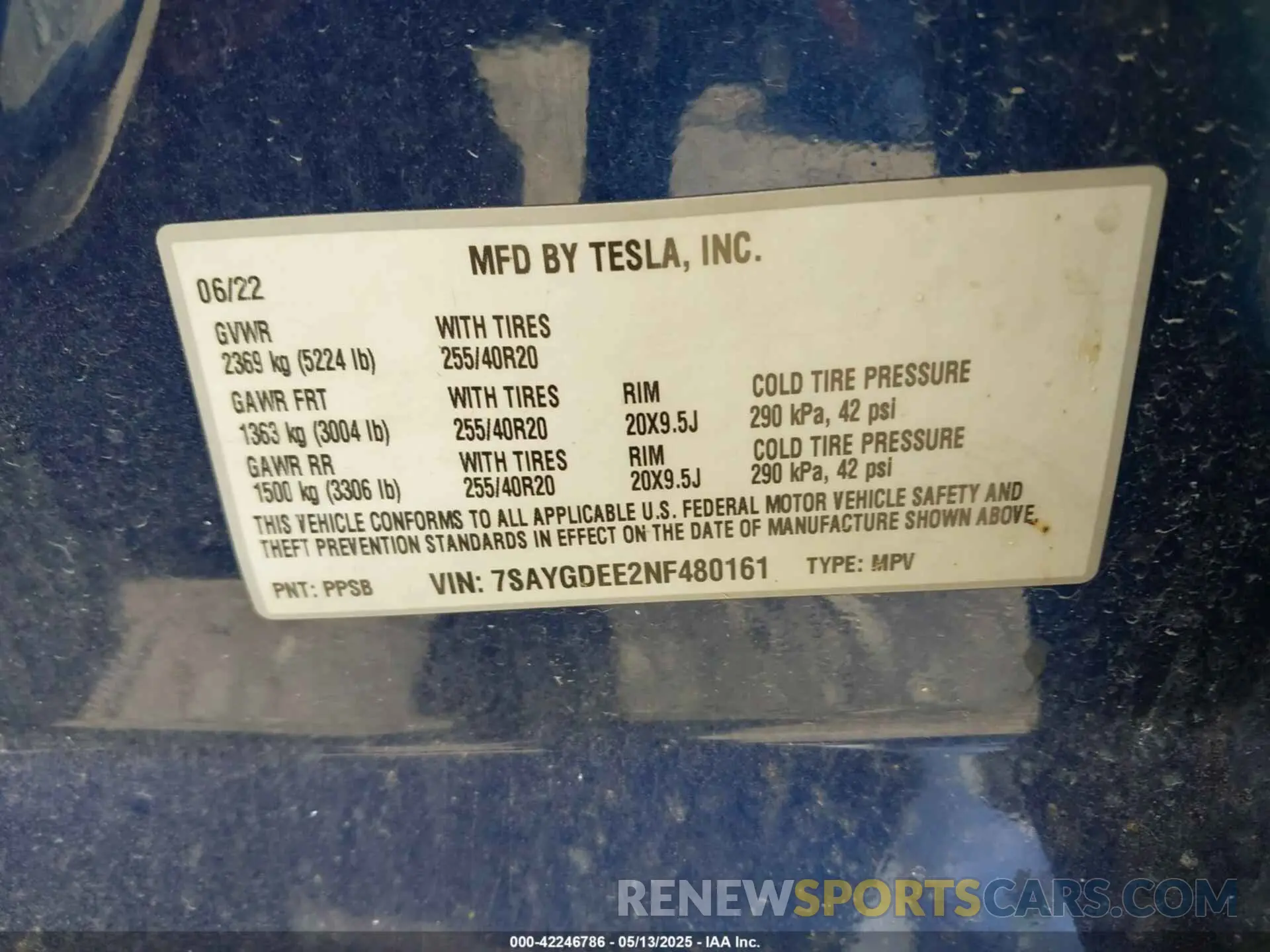 9 Photograph of a damaged car 7SAYGDEE2NF480161 TESLA MODEL Y 2022