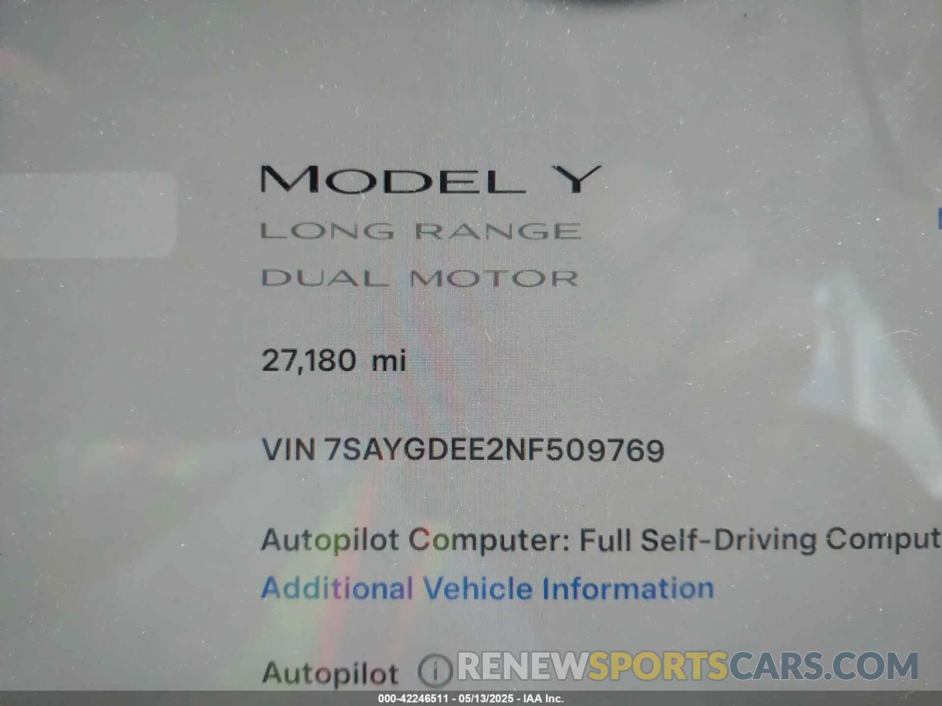 7 Photograph of a damaged car 7SAYGDEE2NF509769 TESLA MODEL Y 2022