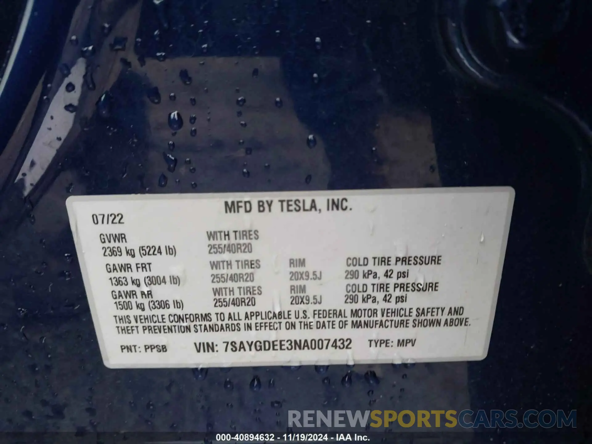 9 Photograph of a damaged car 7SAYGDEE3NA007432 TESLA MODEL Y 2022