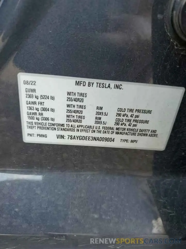 12 Photograph of a damaged car 7SAYGDEE3NA009004 TESLA MODEL Y 2022