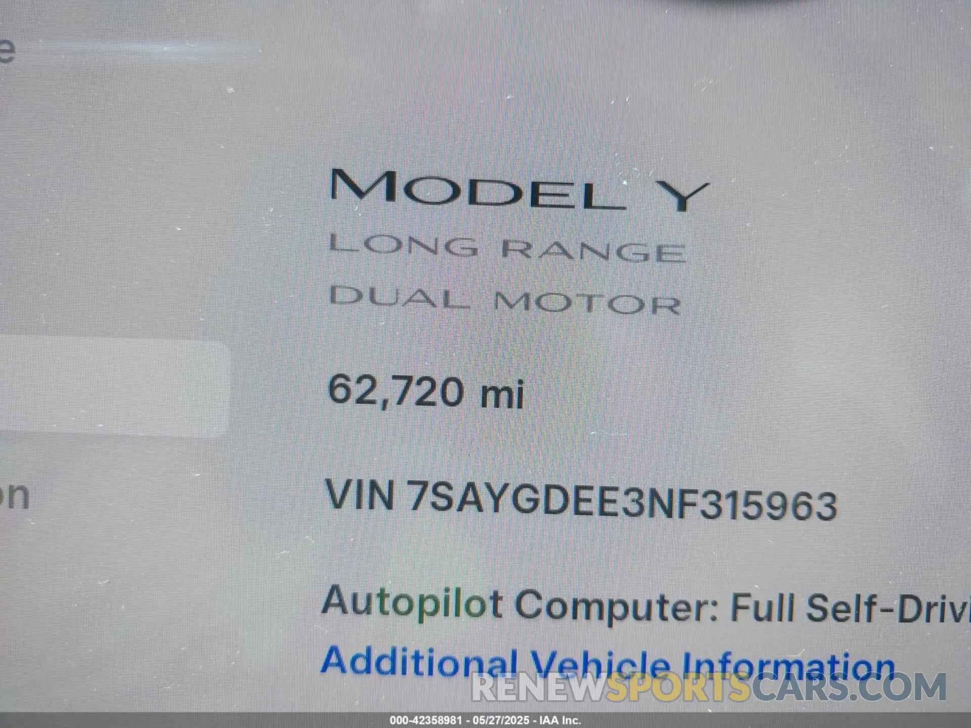 15 Photograph of a damaged car 7SAYGDEE3NF315963 TESLA MODEL Y 2022