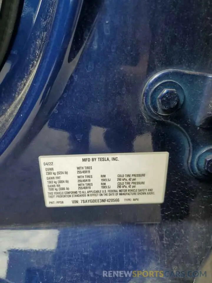 14 Photograph of a damaged car 7SAYGDEE3NF420566 TESLA MODEL Y 2022