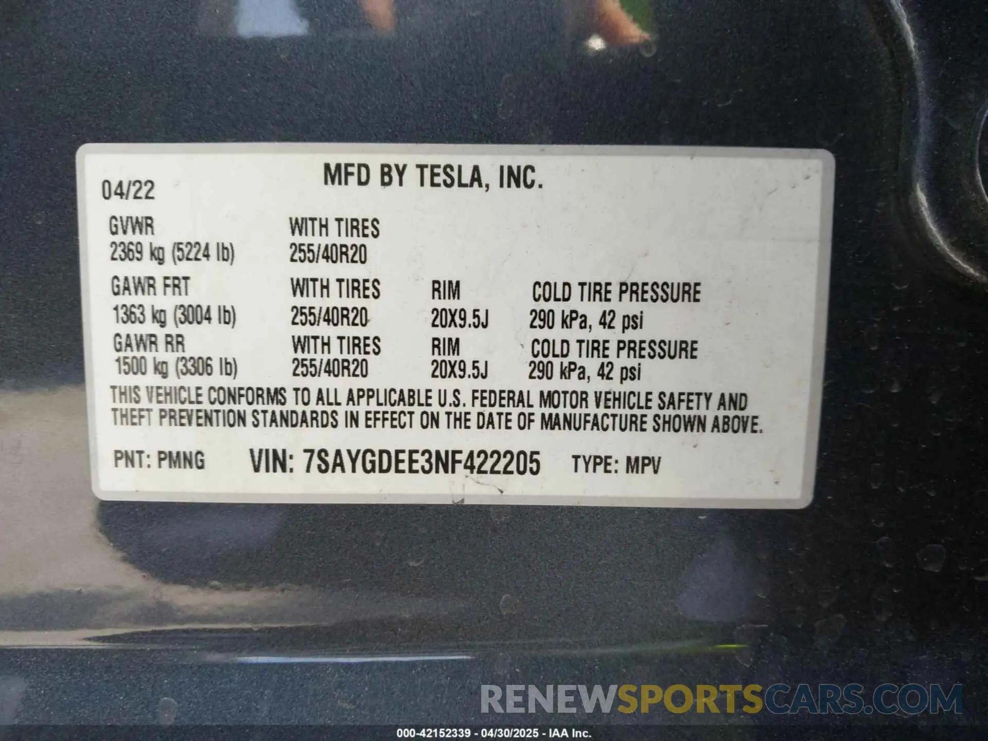 9 Photograph of a damaged car 7SAYGDEE3NF422205 TESLA MODEL Y 2022