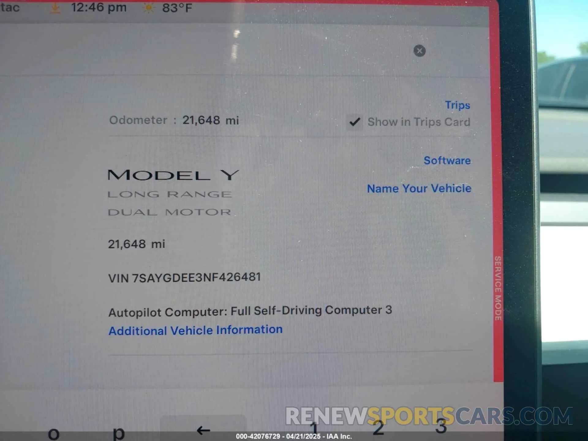 7 Photograph of a damaged car 7SAYGDEE3NF426481 TESLA MODEL Y 2022