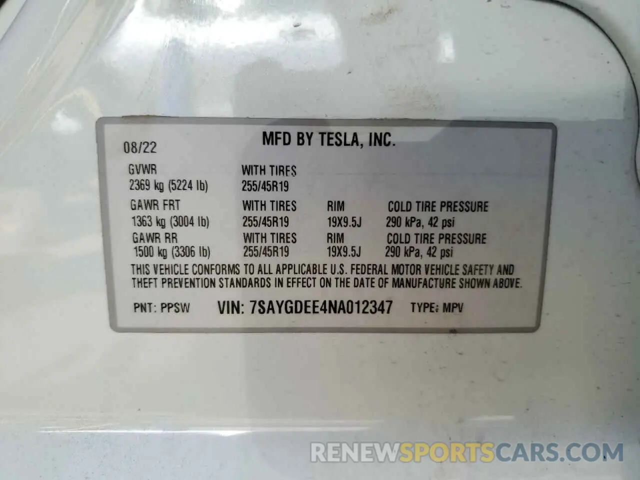 13 Photograph of a damaged car 7SAYGDEE4NA012347 TESLA MODEL Y 2022