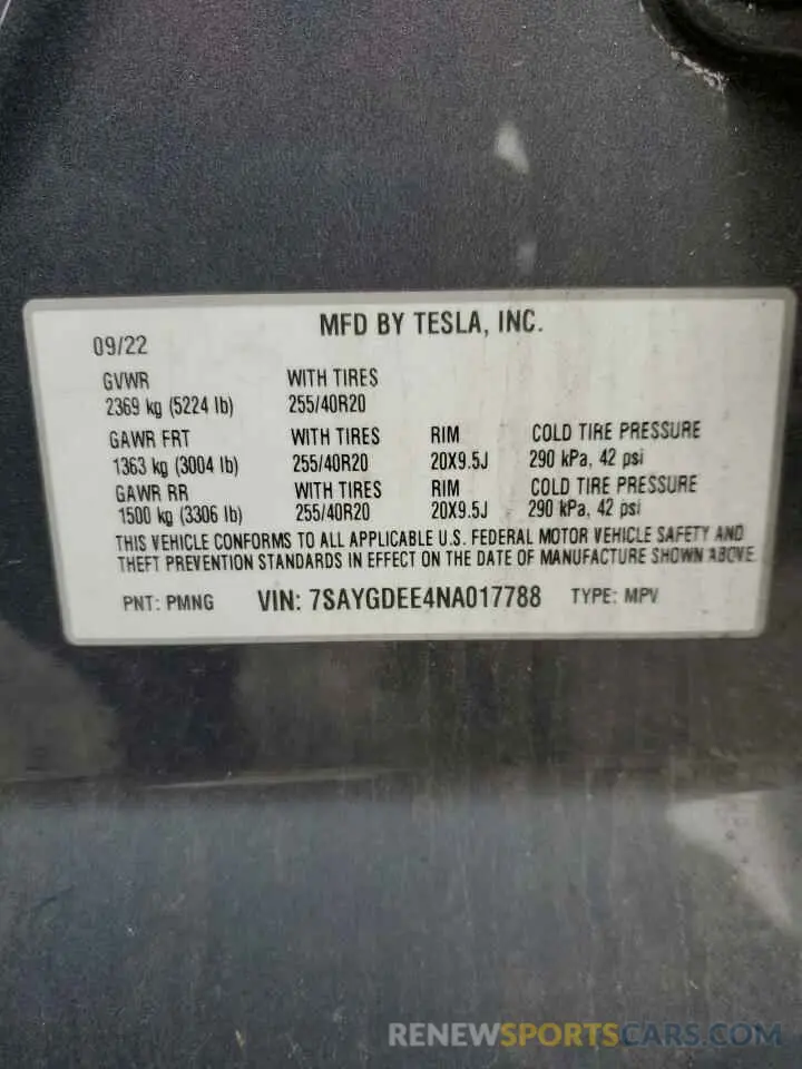 15 Photograph of a damaged car 7SAYGDEE4NA017788 TESLA MODEL Y 2022