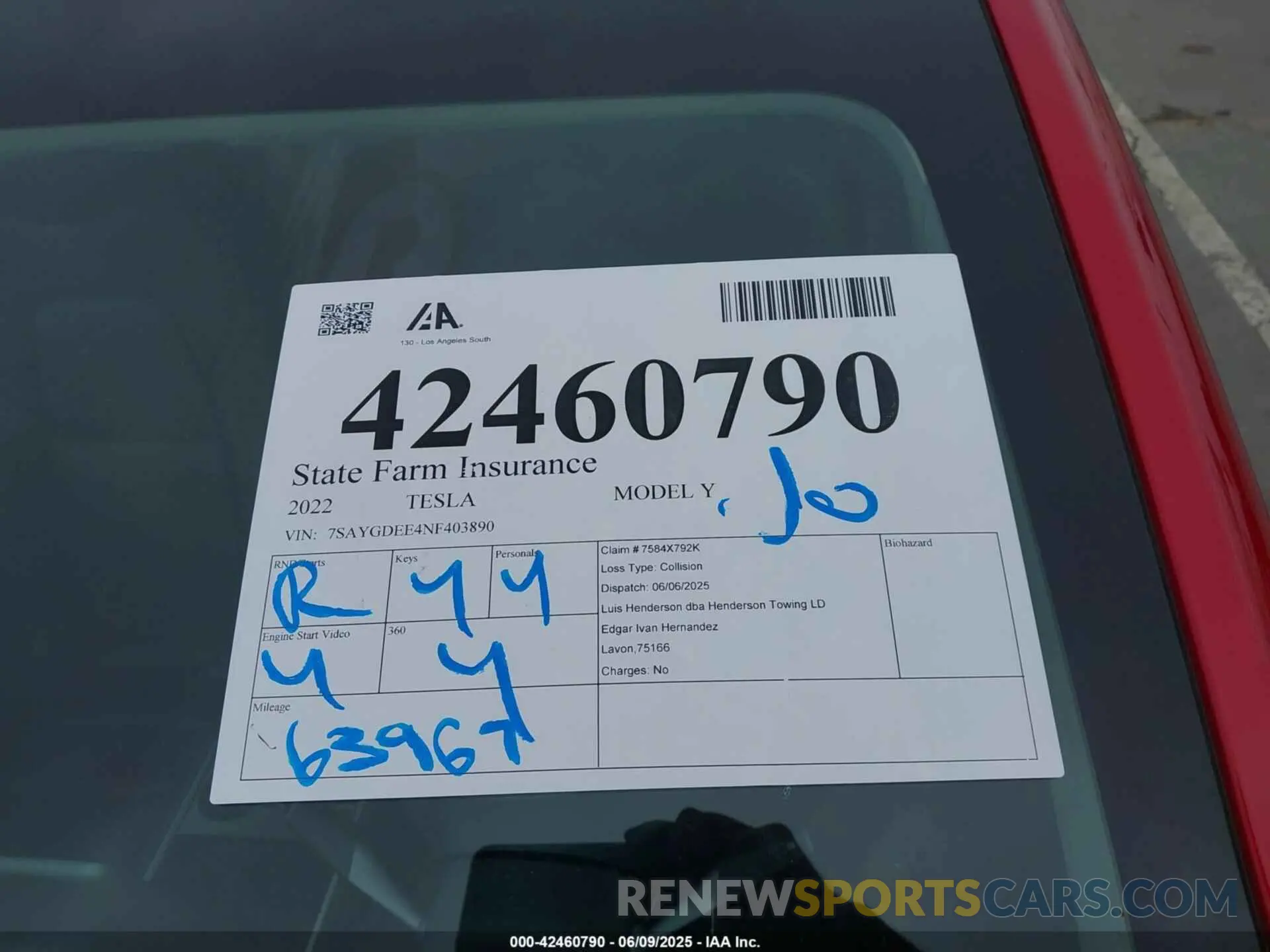 20 Photograph of a damaged car 7SAYGDEE4NF403890 TESLA MODEL Y 2022