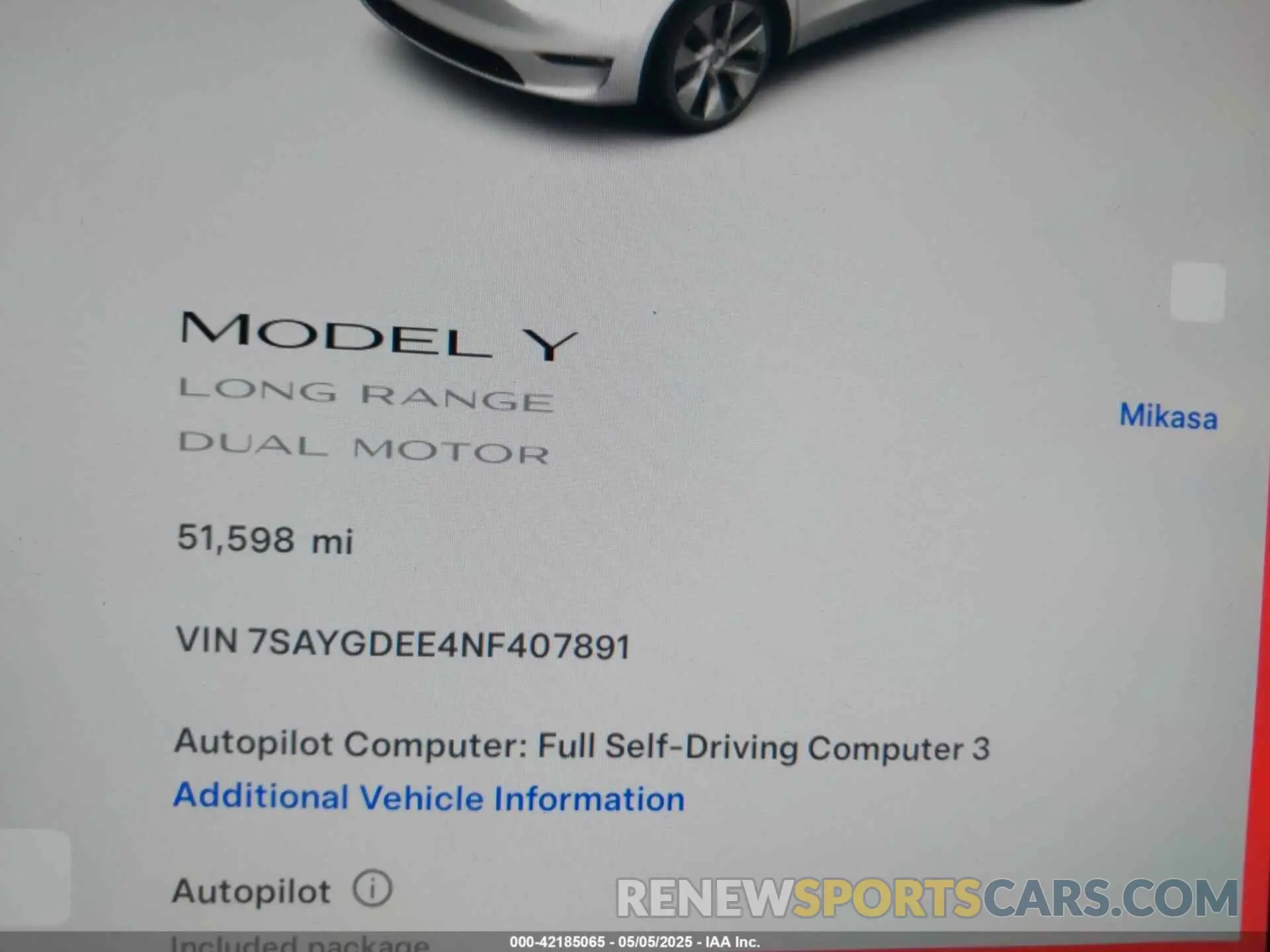 7 Photograph of a damaged car 7SAYGDEE4NF407891 TESLA MODEL Y 2022