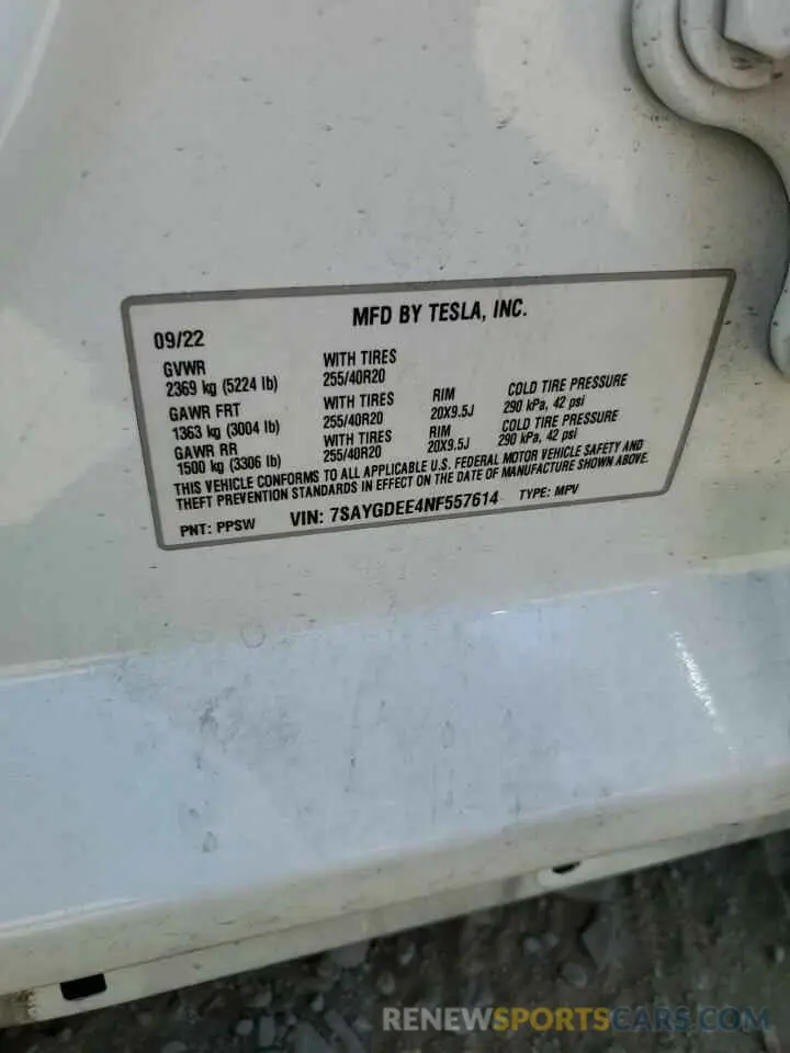 13 Photograph of a damaged car 7SAYGDEE4NF557614 TESLA MODEL Y 2022