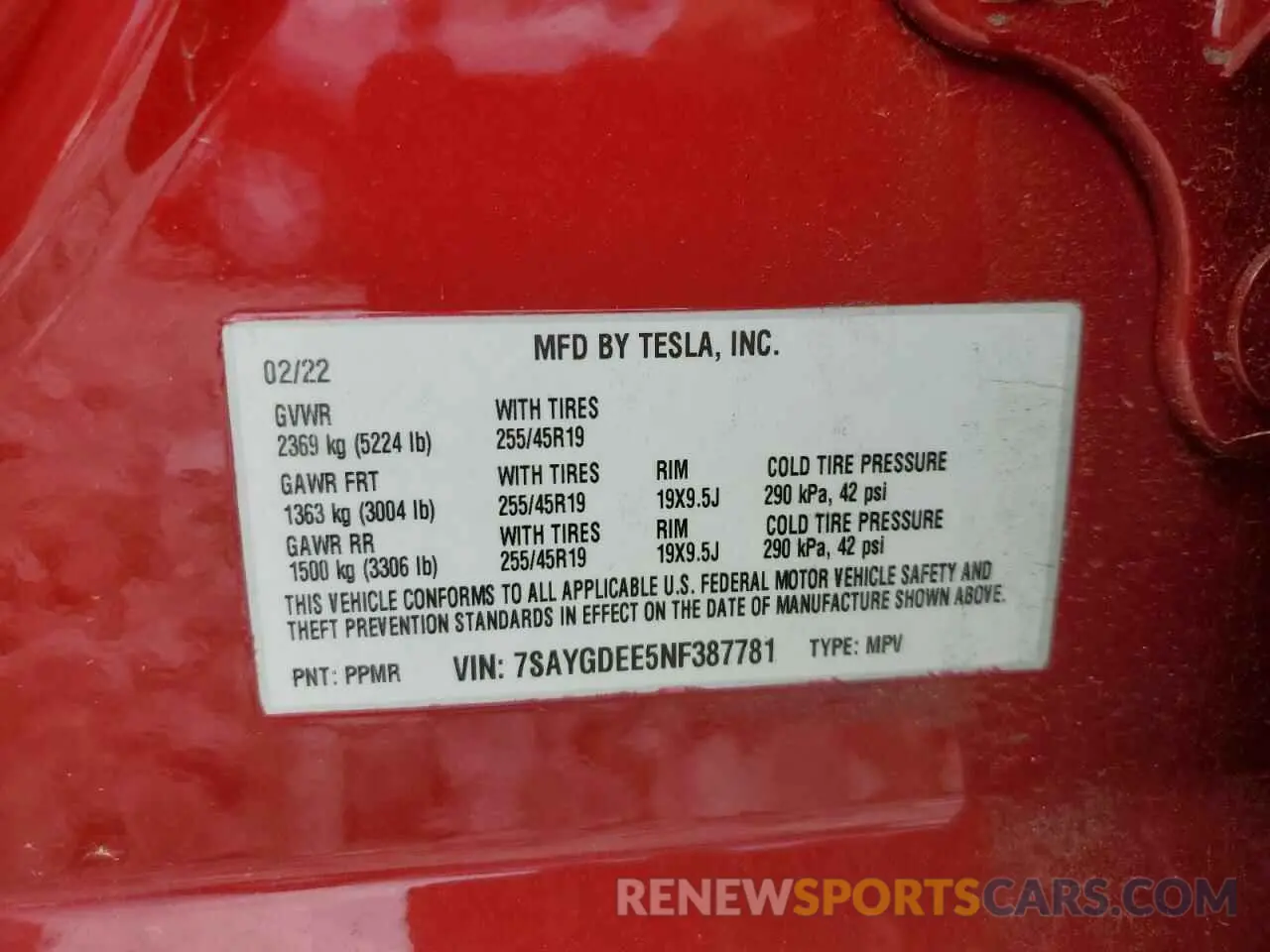 12 Photograph of a damaged car 7SAYGDEE5NF387781 TESLA MODEL Y 2022