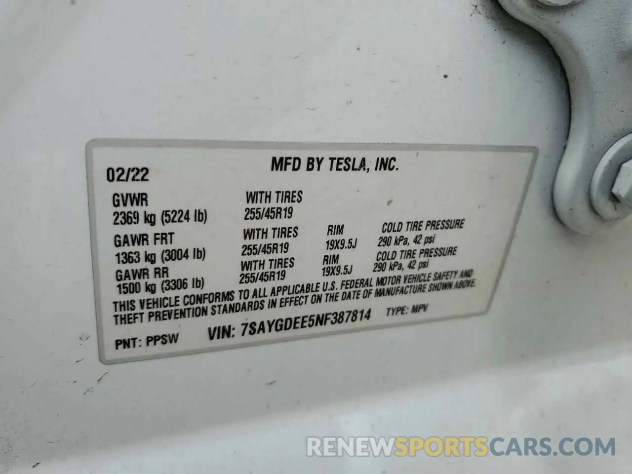 15 Photograph of a damaged car 7SAYGDEE5NF387814 TESLA MODEL Y 2022