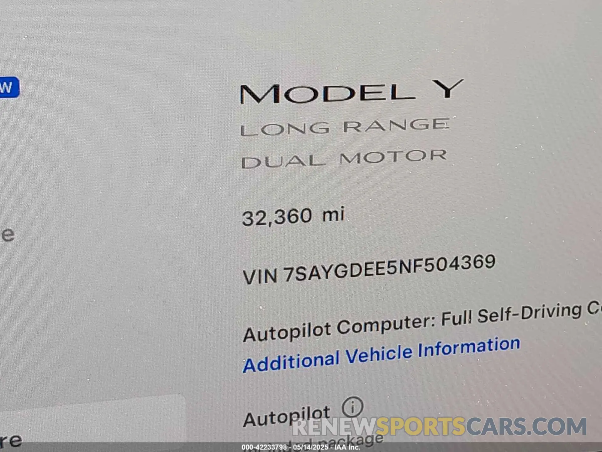 16 Photograph of a damaged car 7SAYGDEE5NF504369 TESLA MODEL Y 2022
