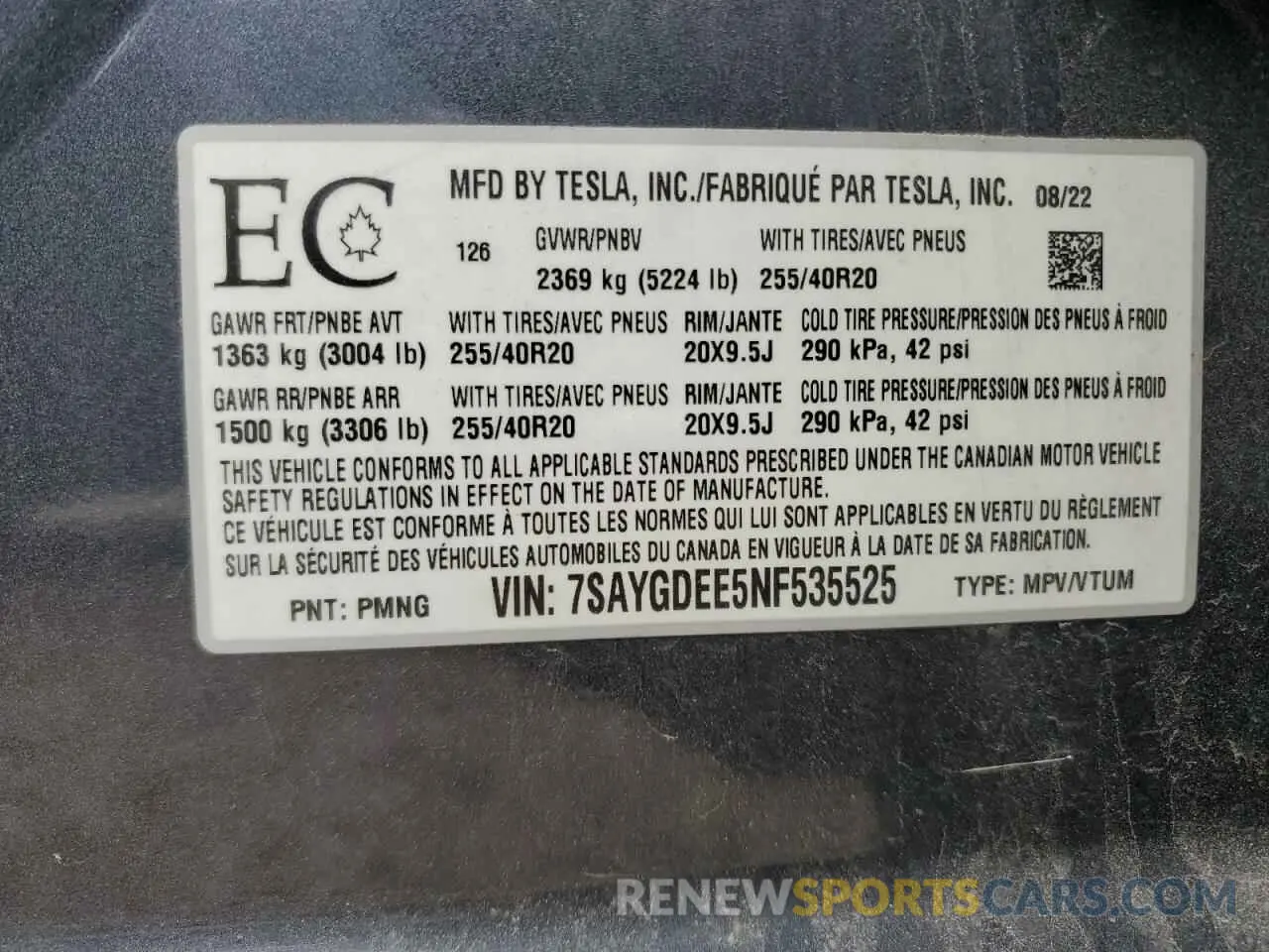 12 Photograph of a damaged car 7SAYGDEE5NF535525 TESLA MODEL Y 2022
