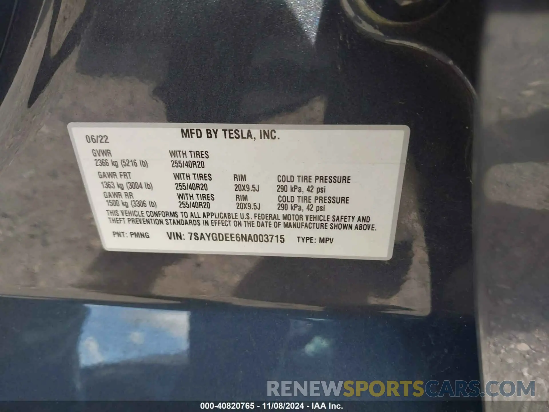9 Photograph of a damaged car 7SAYGDEE6NA003715 TESLA MODEL Y 2022