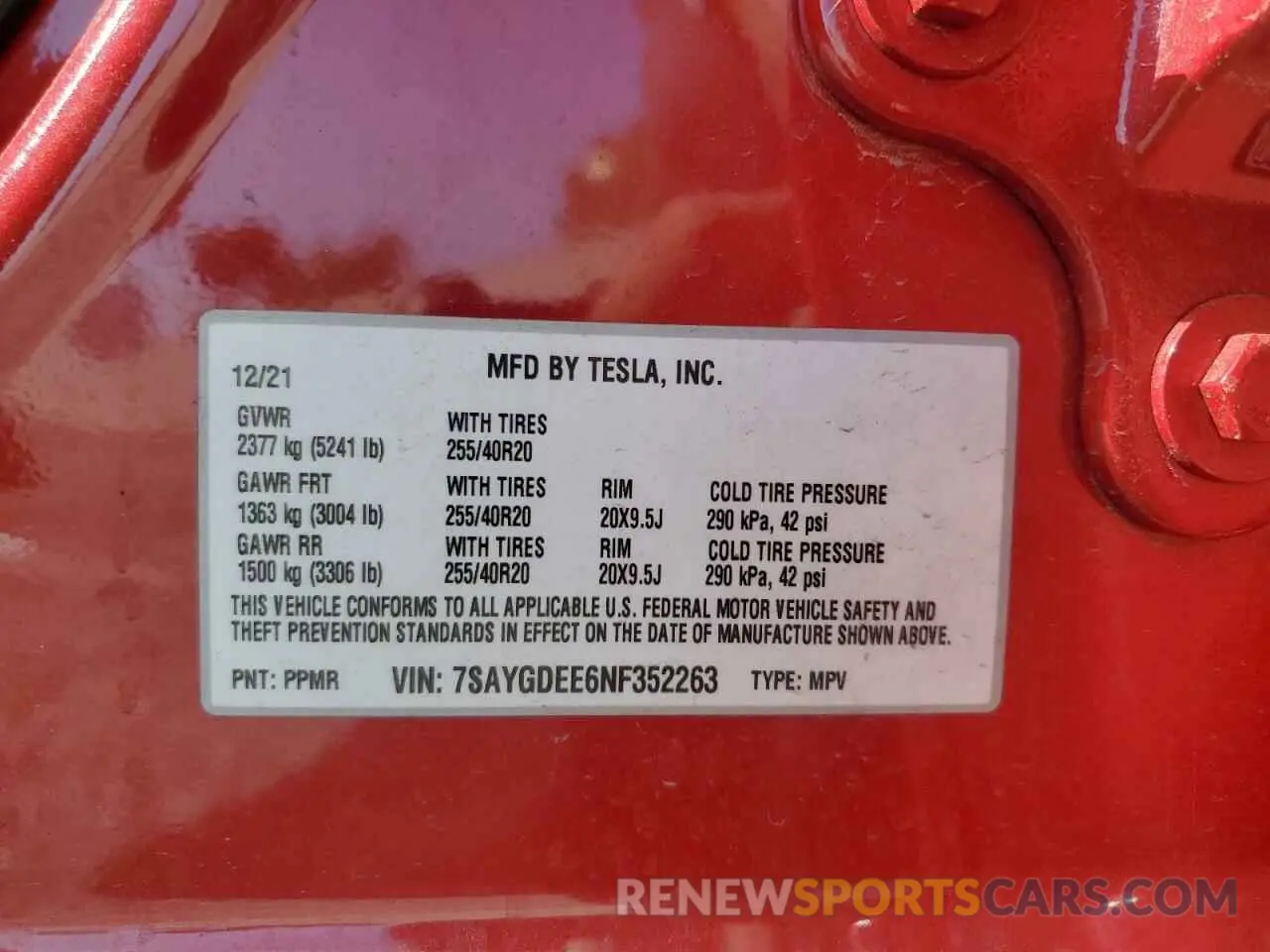 15 Photograph of a damaged car 7SAYGDEE6NF352263 TESLA MODEL Y 2022