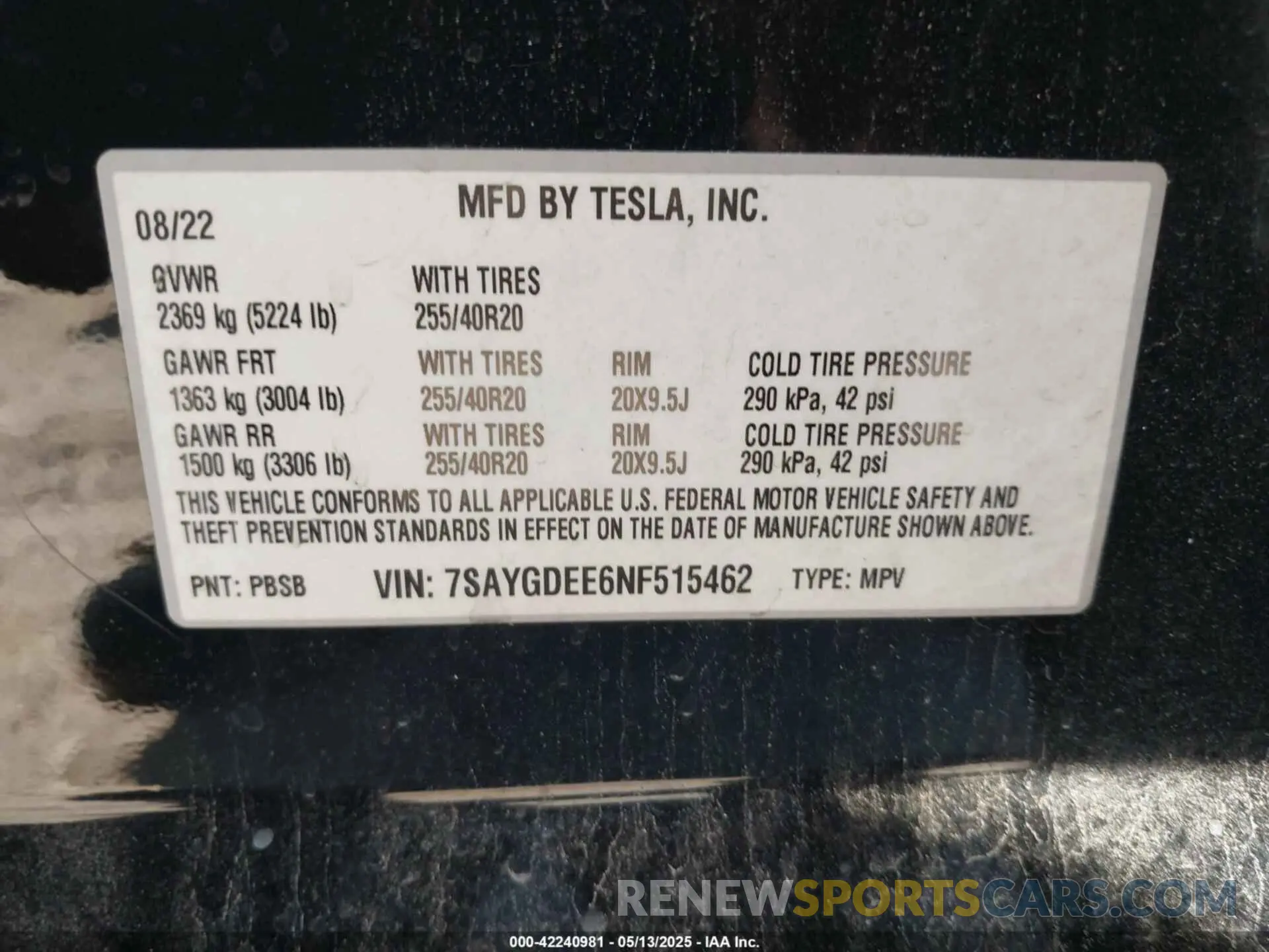 9 Photograph of a damaged car 7SAYGDEE6NF515462 TESLA MODEL Y 2022