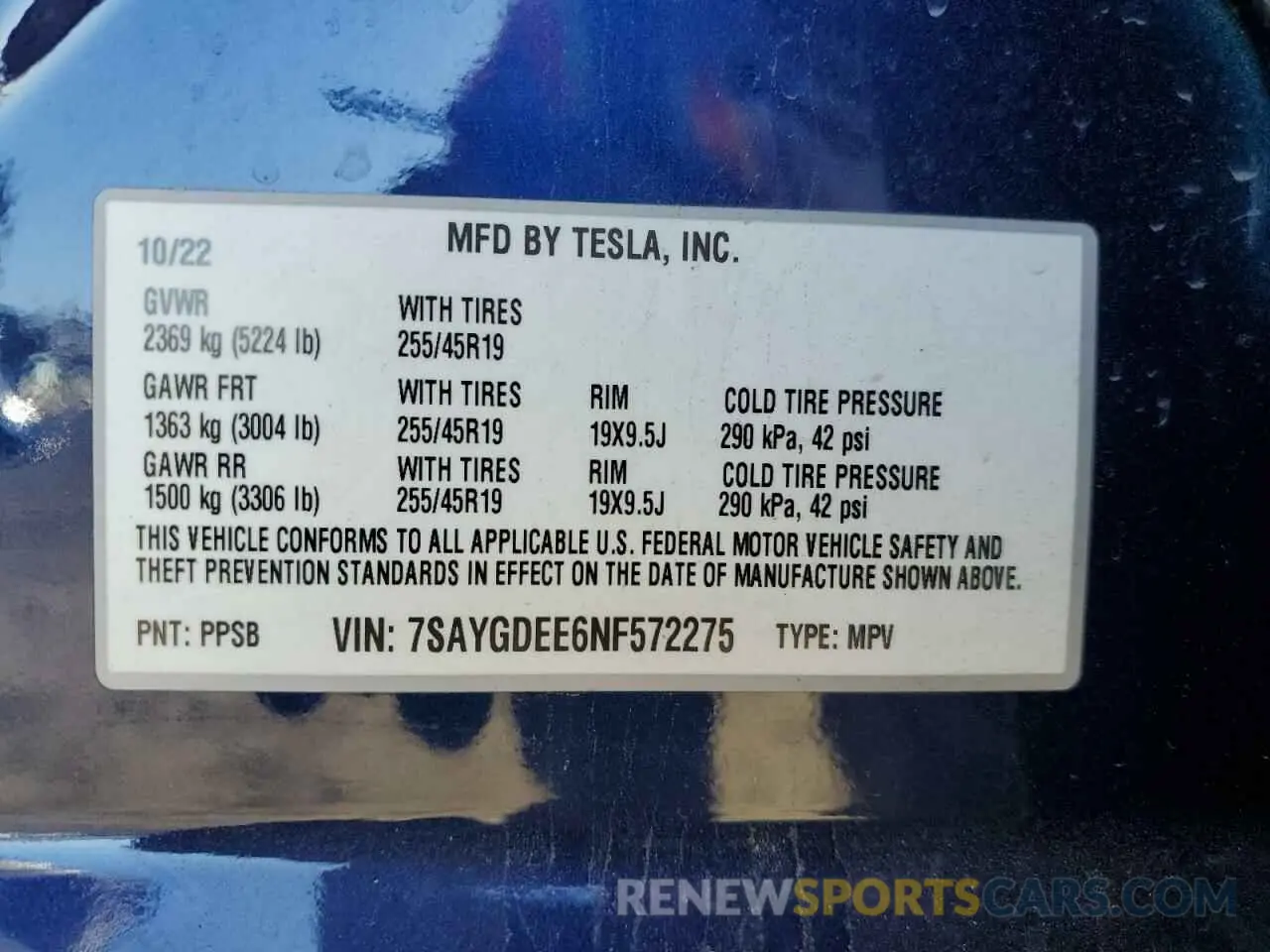13 Photograph of a damaged car 7SAYGDEE6NF572275 TESLA MODEL Y 2022