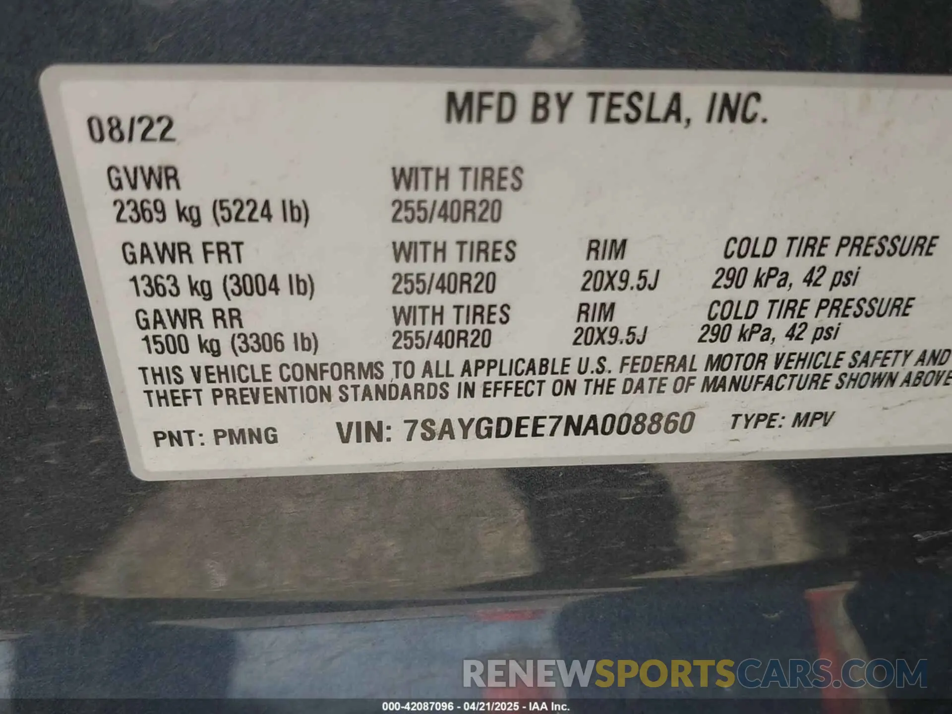 9 Photograph of a damaged car 7SAYGDEE7NA008860 TESLA MODEL Y 2022