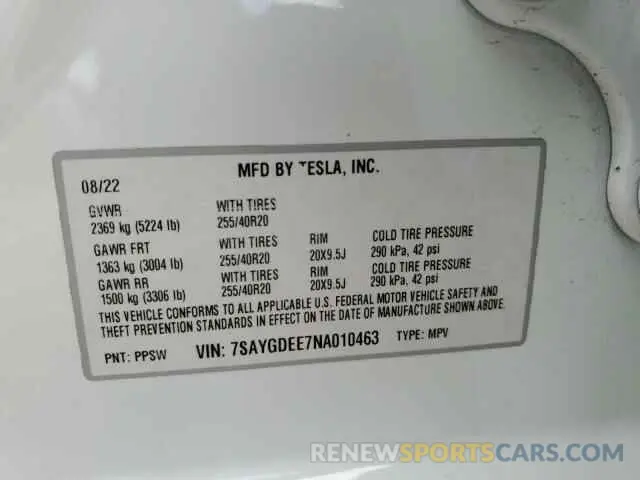 12 Photograph of a damaged car 7SAYGDEE7NA010463 TESLA MODEL Y 2022