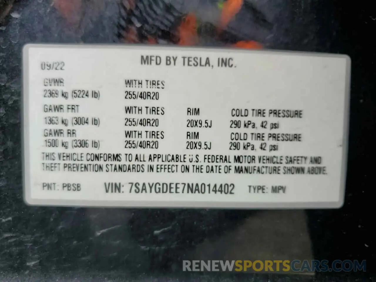 13 Photograph of a damaged car 7SAYGDEE7NA014402 TESLA MODEL Y 2022