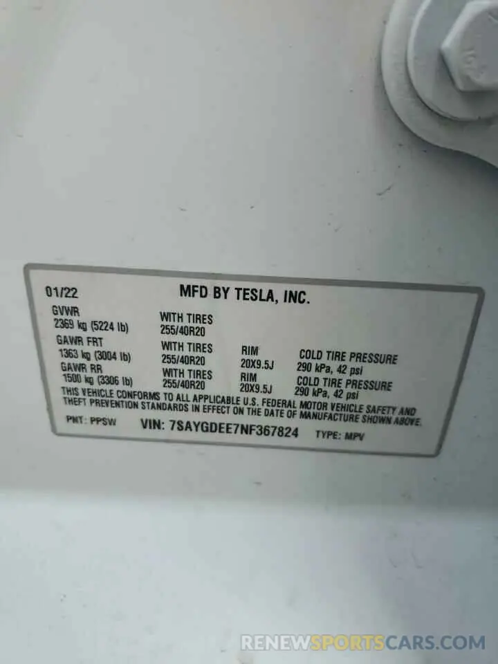 13 Photograph of a damaged car 7SAYGDEE7NF367824 TESLA MODEL Y 2022