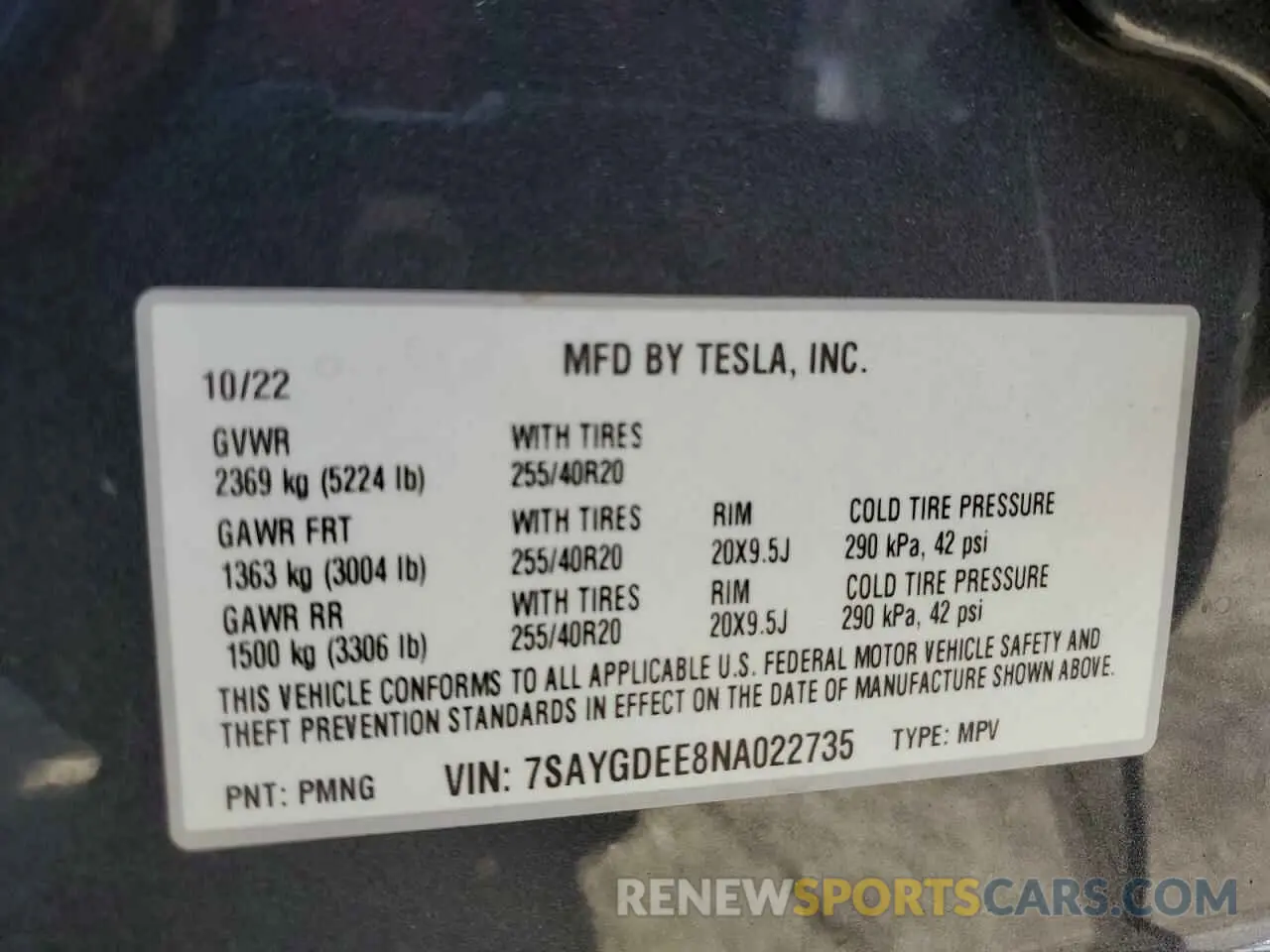 13 Photograph of a damaged car 7SAYGDEE8NA022735 TESLA MODEL Y 2022